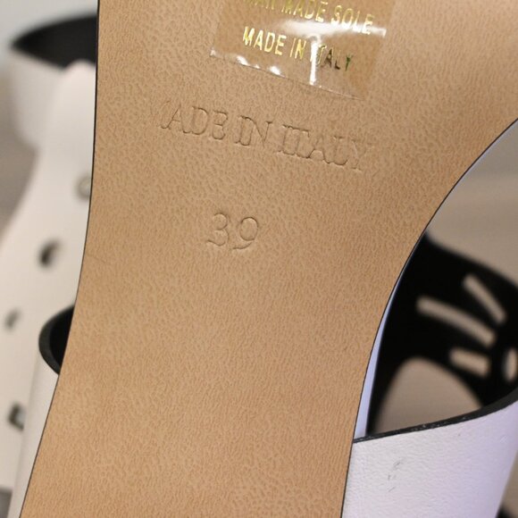 EMANUELE CRASTO White Made In Italy Leather Laser Cut Heeled Sandals - Picture 4 of 4